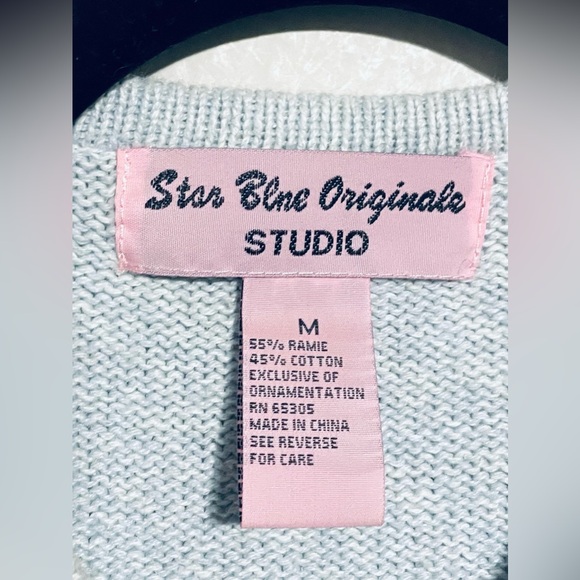 Star Blue Originals Pastel Blue Snowman Christmas Sweater Cardigan Crochet Knit - Picture 4 of 5